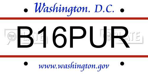 B16PUR District Of Columbia License Plate