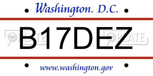 B17DEZ District Of Columbia License Plate