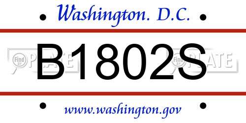 B1802S District Of Columbia License Plate