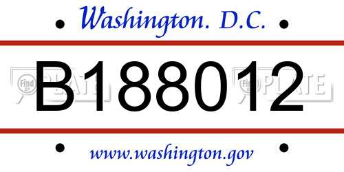B188012 District Of Columbia License Plate