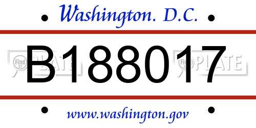 B188017 District Of Columbia License Plate