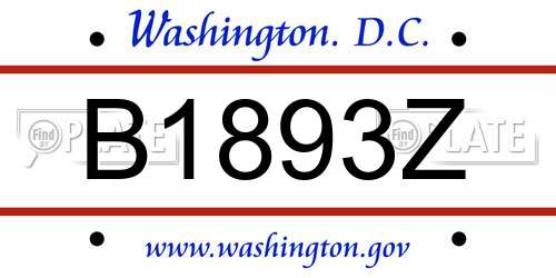 B1893Z District Of Columbia License Plate