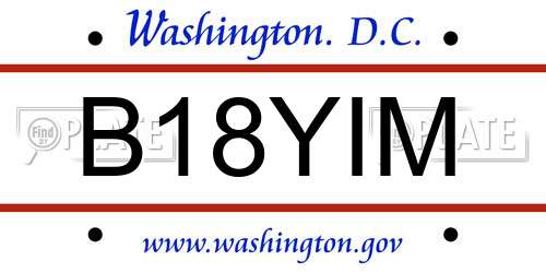B18YIM District Of Columbia License Plate