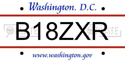 B18ZXR District Of Columbia License Plate