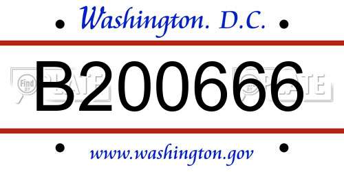 B200666 District Of Columbia License Plate