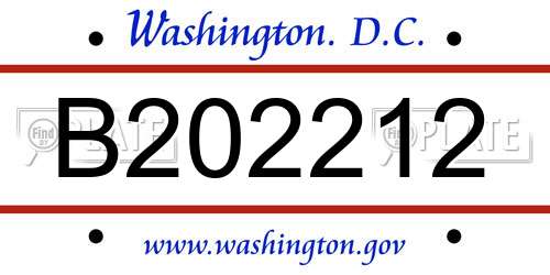 B202212 District Of Columbia License Plate