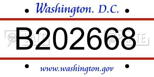 B202668 District Of Columbia License Plate