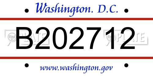 B202712 District Of Columbia License Plate