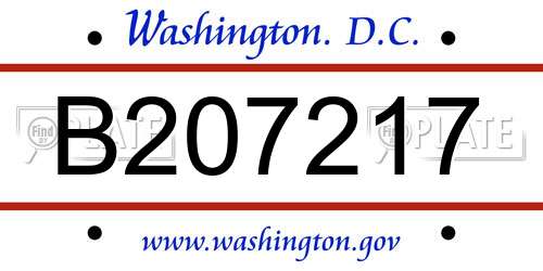 B207217 District Of Columbia License Plate