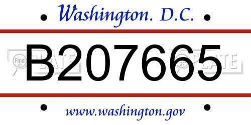 B207665 District Of Columbia License Plate