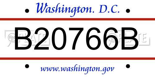 B20766B District Of Columbia License Plate