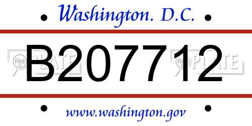 B207712 District Of Columbia License Plate