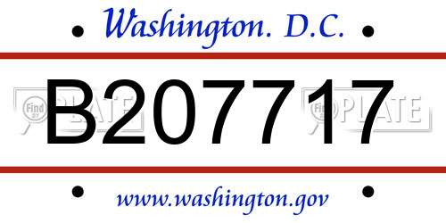 B207717 District Of Columbia License Plate