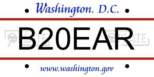 B20EAR District Of Columbia License Plate