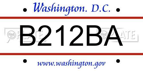 B212BA District Of Columbia License Plate