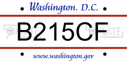 B215CF District Of Columbia License Plate