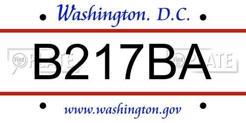 B217BA District Of Columbia License Plate