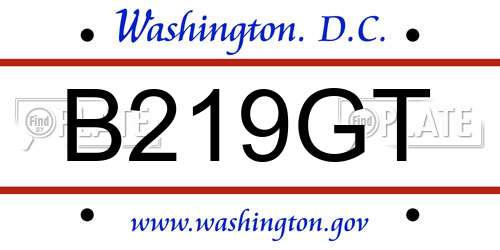 B219GT District Of Columbia License Plate
