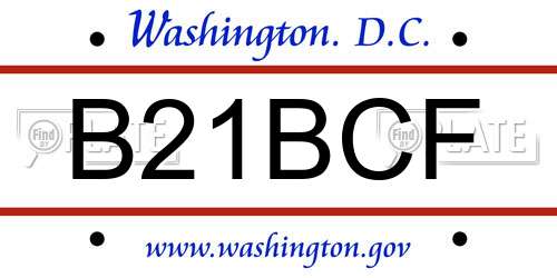 B21BCF District Of Columbia License Plate