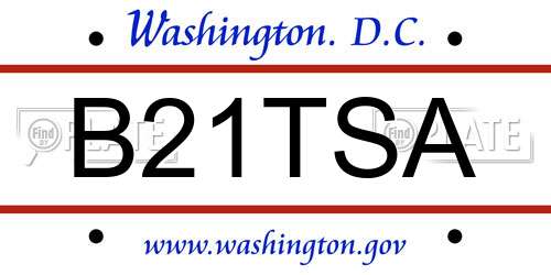 B21TSA District Of Columbia License Plate