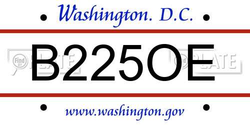 B225OE District Of Columbia License Plate