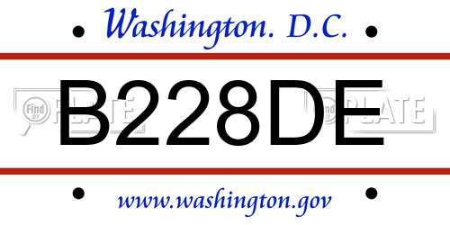 B228DE District Of Columbia License Plate