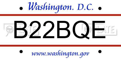 B22BQE District Of Columbia License Plate