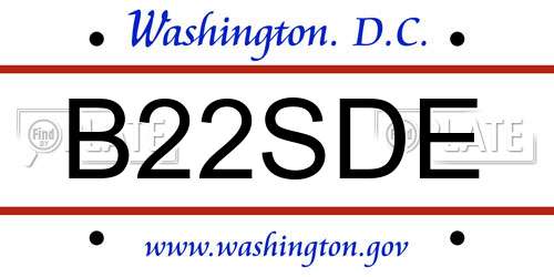 B22SDE District Of Columbia License Plate