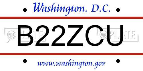 B22ZCU District Of Columbia License Plate