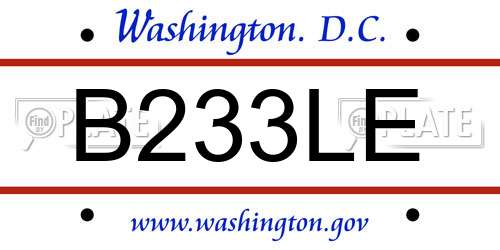 B233LE District Of Columbia License Plate