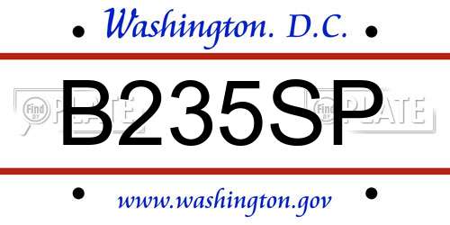 B235SP District Of Columbia License Plate