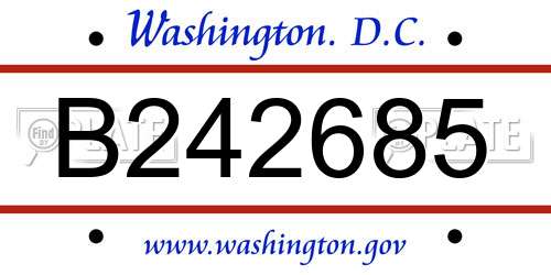 B242685 District Of Columbia License Plate