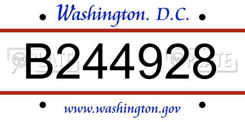 B244928 District Of Columbia License Plate