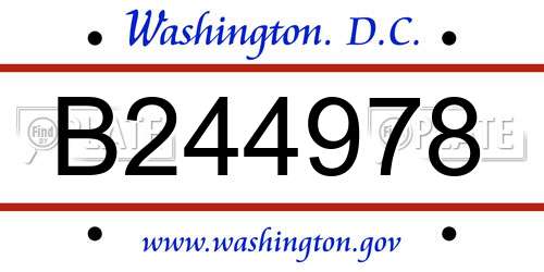B244978 District Of Columbia License Plate