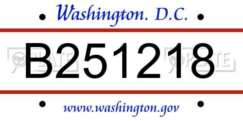 B251218 District Of Columbia License Plate