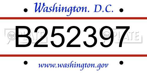 B252397 District Of Columbia License Plate