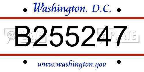 B255247 District Of Columbia License Plate