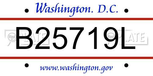 B25719L District Of Columbia License Plate