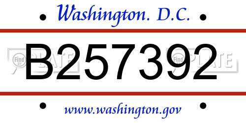 B257392 District Of Columbia License Plate