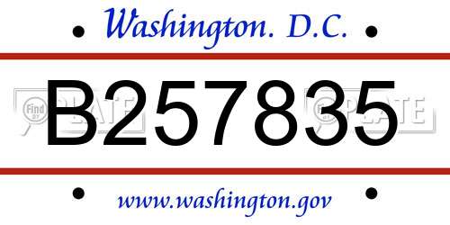 B257835 District Of Columbia License Plate