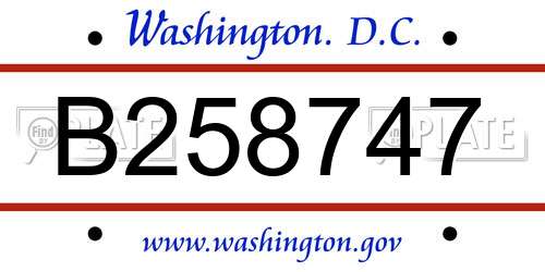 B258747 District Of Columbia License Plate
