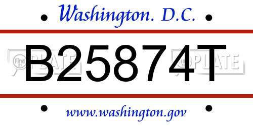 B25874T District Of Columbia License Plate