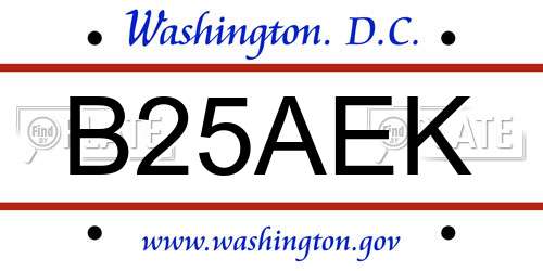 B25AEK District Of Columbia License Plate