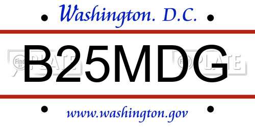 B25MDG District Of Columbia License Plate