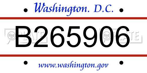 B265906 District Of Columbia License Plate