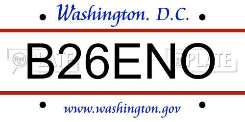 B26ENO District Of Columbia License Plate