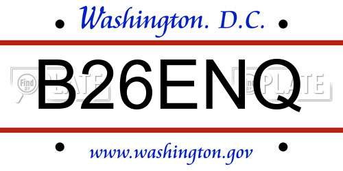 B26ENQ District Of Columbia License Plate