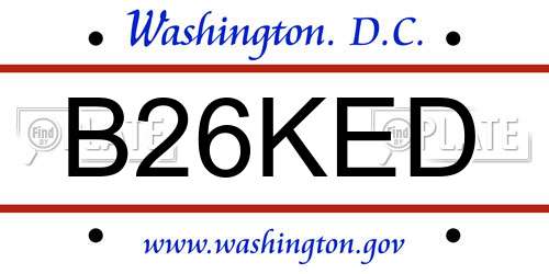 B26KED District Of Columbia License Plate
