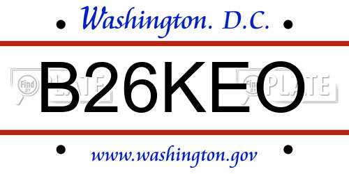 B26KEO District Of Columbia License Plate