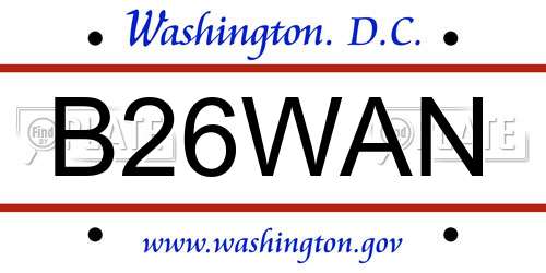 B26WAN District Of Columbia License Plate